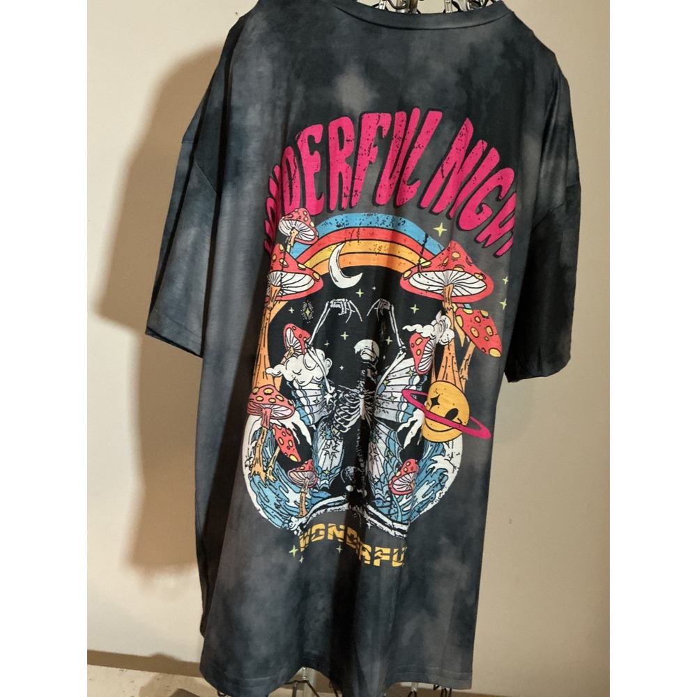 Shein Wonderful Night Skeleton Mushroom Tie Dye Graphic Tee XL Gray Psychedelic